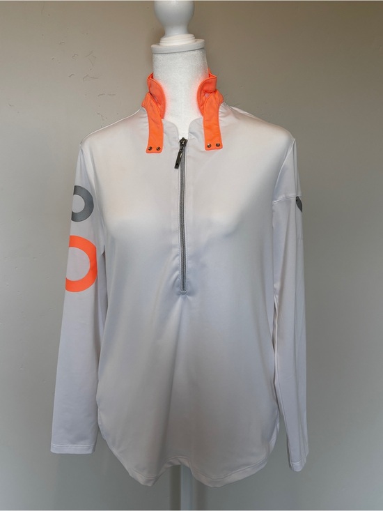 jamie sadock Tops - Jamie Sadock White Long Sleeve Half-Zip Top with Neon Orange Accents
